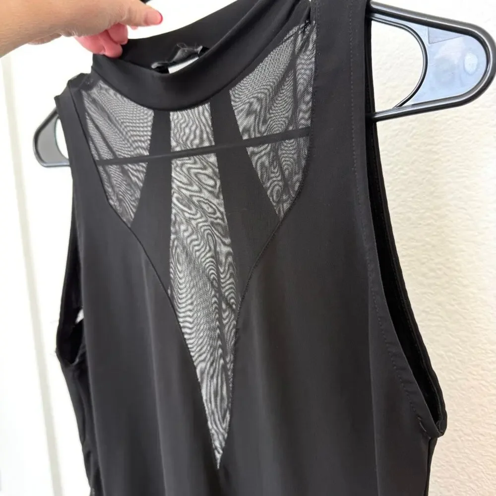 ZARA Mesh Panel Black Bodycon Dress Sleeveless Mock Neck Sheer Edgy Gothic L - Picture 6 of 6